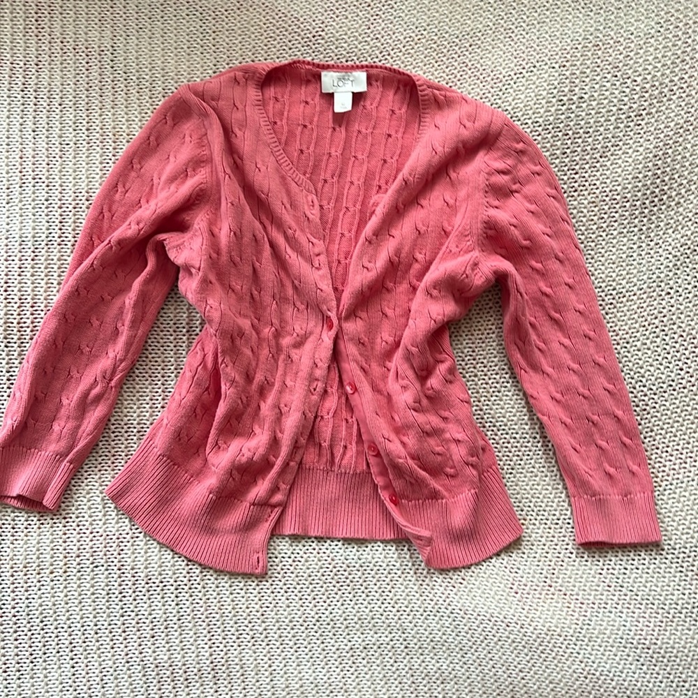 Ann Taylor Loft Cartigan pink cable knit! Super comfy and stylish!